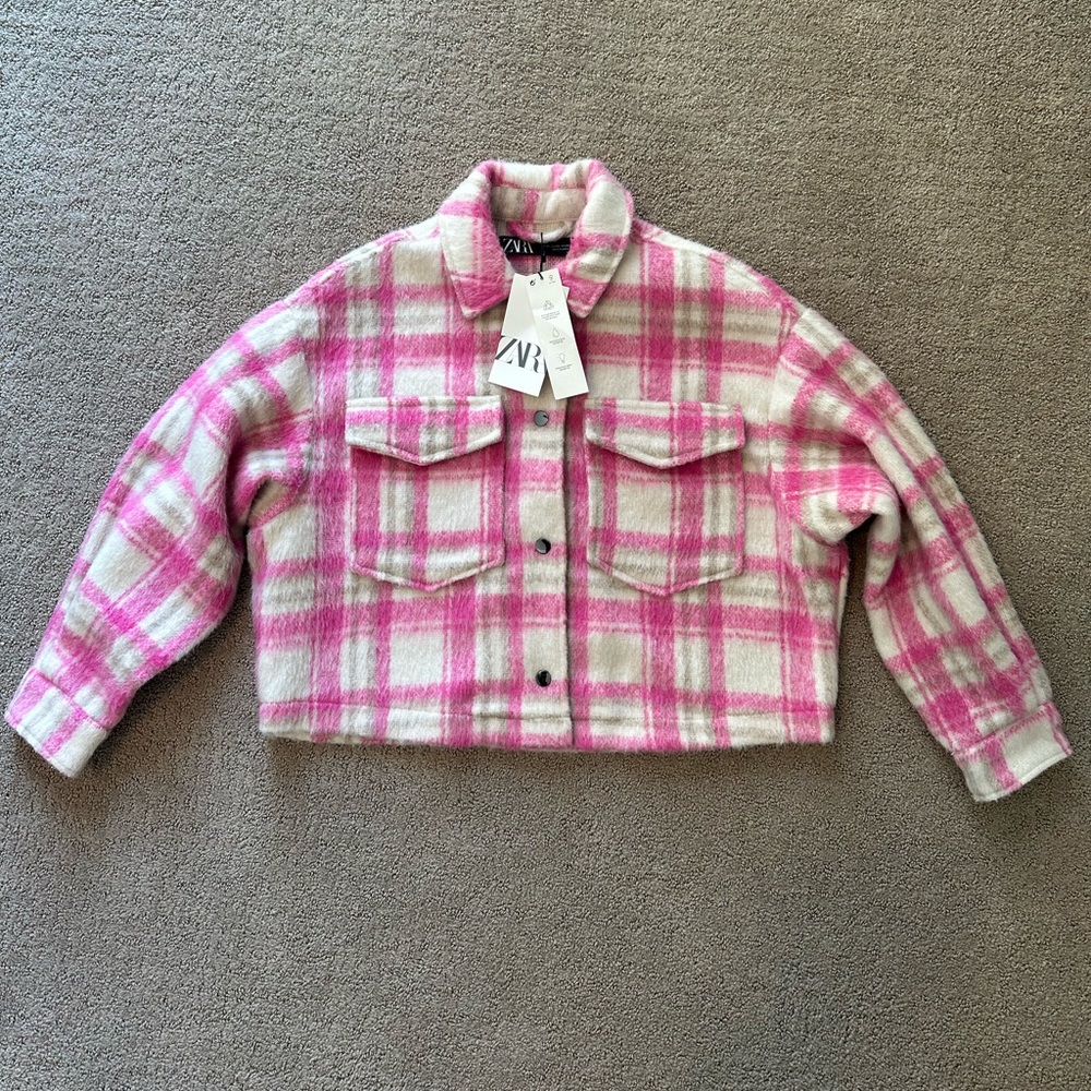 Pink Plaid Cropped Zara Shacket XS- NWT